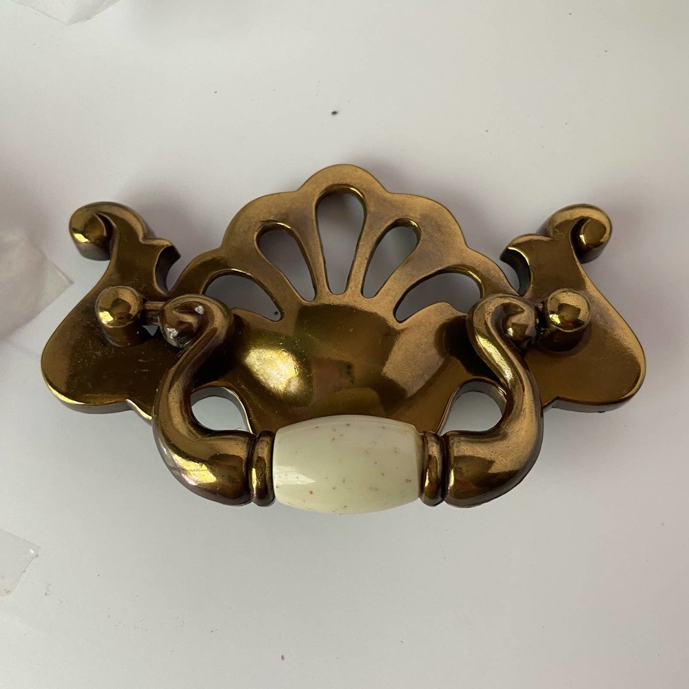 (7) Drawer Handles Brass and Ivory Style Vintage New Old Stock